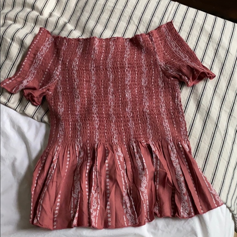 Off the shoulder Mauve pink with white designs